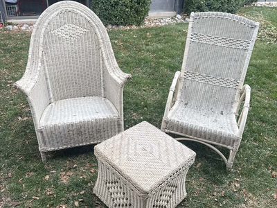 VINTAGE HEYWOOD WAKEFIELD WICKER PATIO 3 PIECE SET