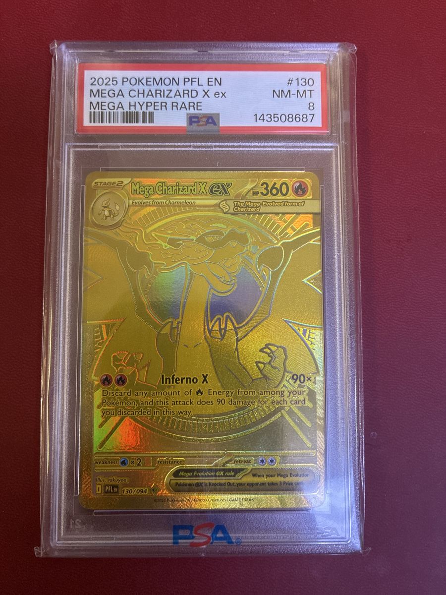 Charizard Gold Mega Hyper Rare Phantasmal Flames PSA8