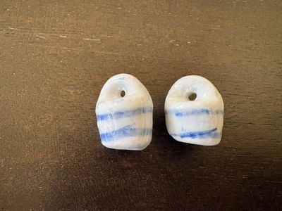 2 Old Ceramic Beads Blue And White