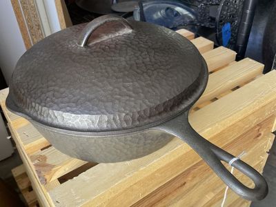 Early Wagner hammered cast iron chicken fryer