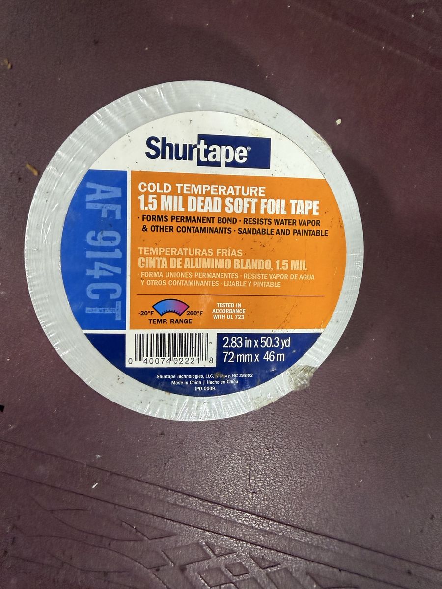 HVAC- Shurtape AF 914CT Cold Temperature 1.5 Mil Dead Soft Foil Tape 2.83 in x 50.3 yd