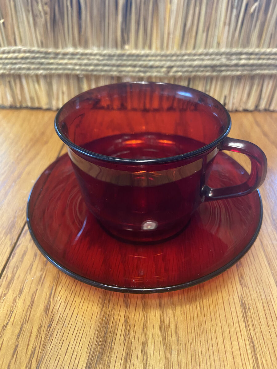 Vintage Anchor Hocking Royal Ruby Glass Tea Cup with Matching Saucer