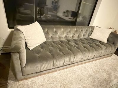 Maxx Sapphire Birch Grey velvet couch 95”