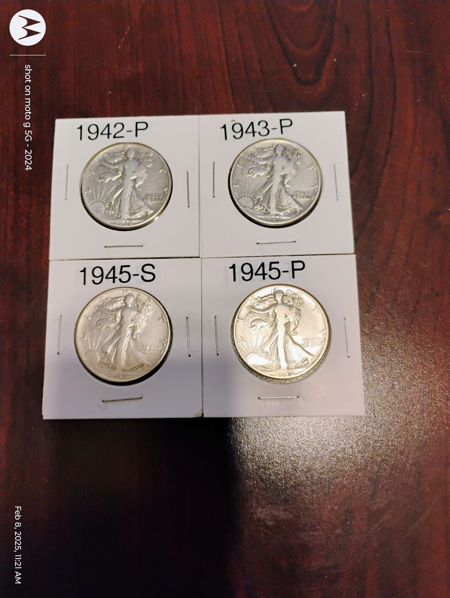 Walking Liberty Half Dollars, 90% Silver. 1942, 1943, 1945