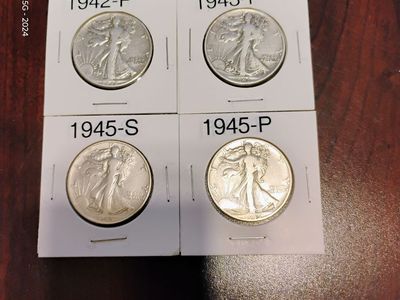 Walking Liberty Half Dollars, 90% Silver. 1942, 1943, 1945