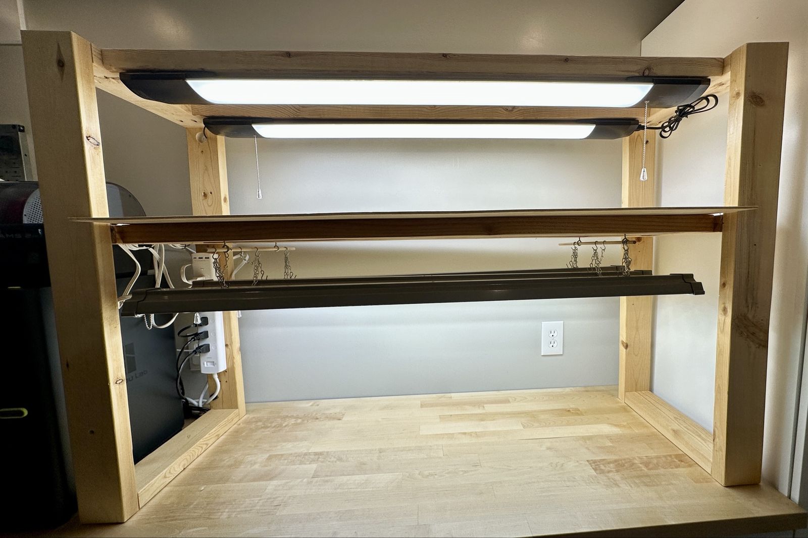 DIY Wooden Grow Light Stand with LED Shop Lights Seed Starting/Indoor Gardening