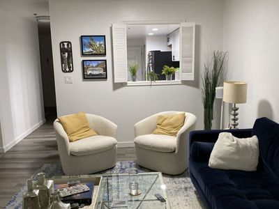 Article Turoy Swivel Chairs (Pair) – Ivory Bouclé – Like New – $795