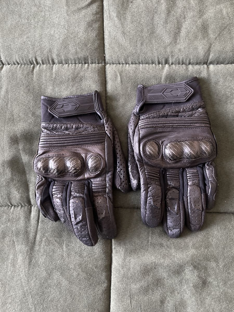 Motorcycle Riding Gloves - Black, Padded Knuckles, Adjustable Strap