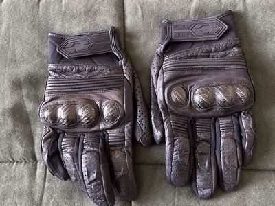 Motorcycle Riding Gloves - Black, Padded Knuckles, Adjustable Strap