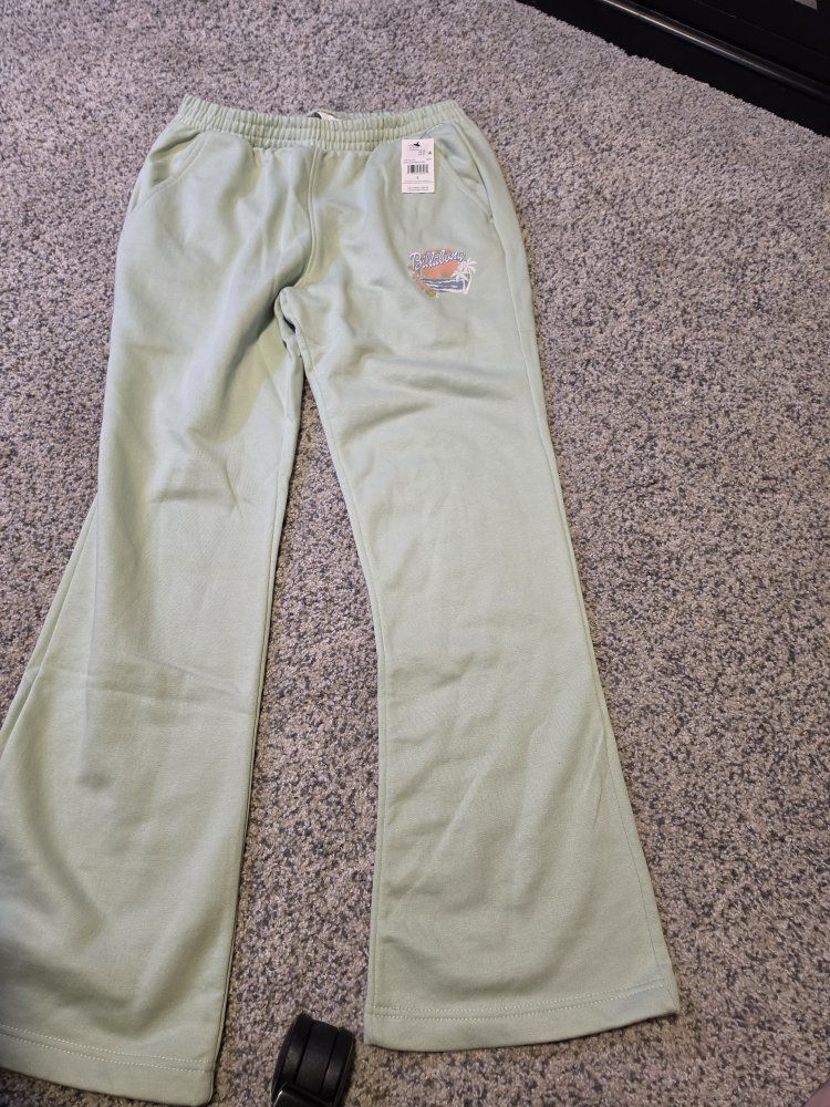 Billabong Women's Green Lounge Flare Pants Size L with Graphic Logo