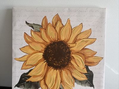 Hand-Painted Sunflower on Canvas Wall Art - Rustic Floral Decor
