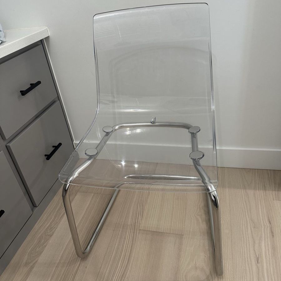 IKEA Tobias Clear / Chrome Plated Chair - Modern Transparent Dining Chair - 4 avail