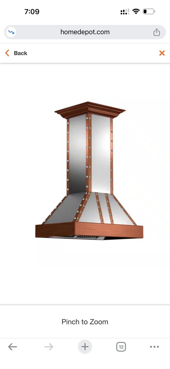 Ducted Island Mount Range Hood with Copper Accents in Stainless Steel