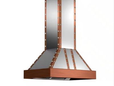 Ducted Island Mount Range Hood with Copper Accents in Stainless Steel