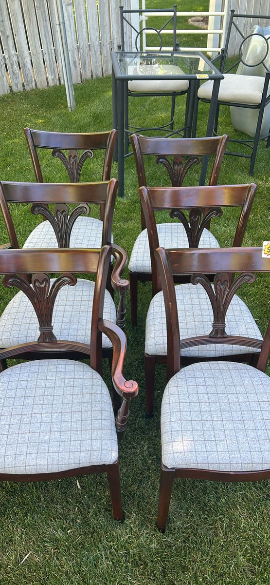 6 Antique newly upholstered chairs.