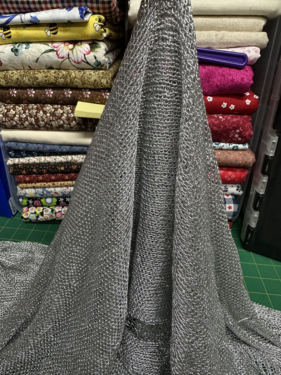Silver Fishnet Poly Chainmail Fabric