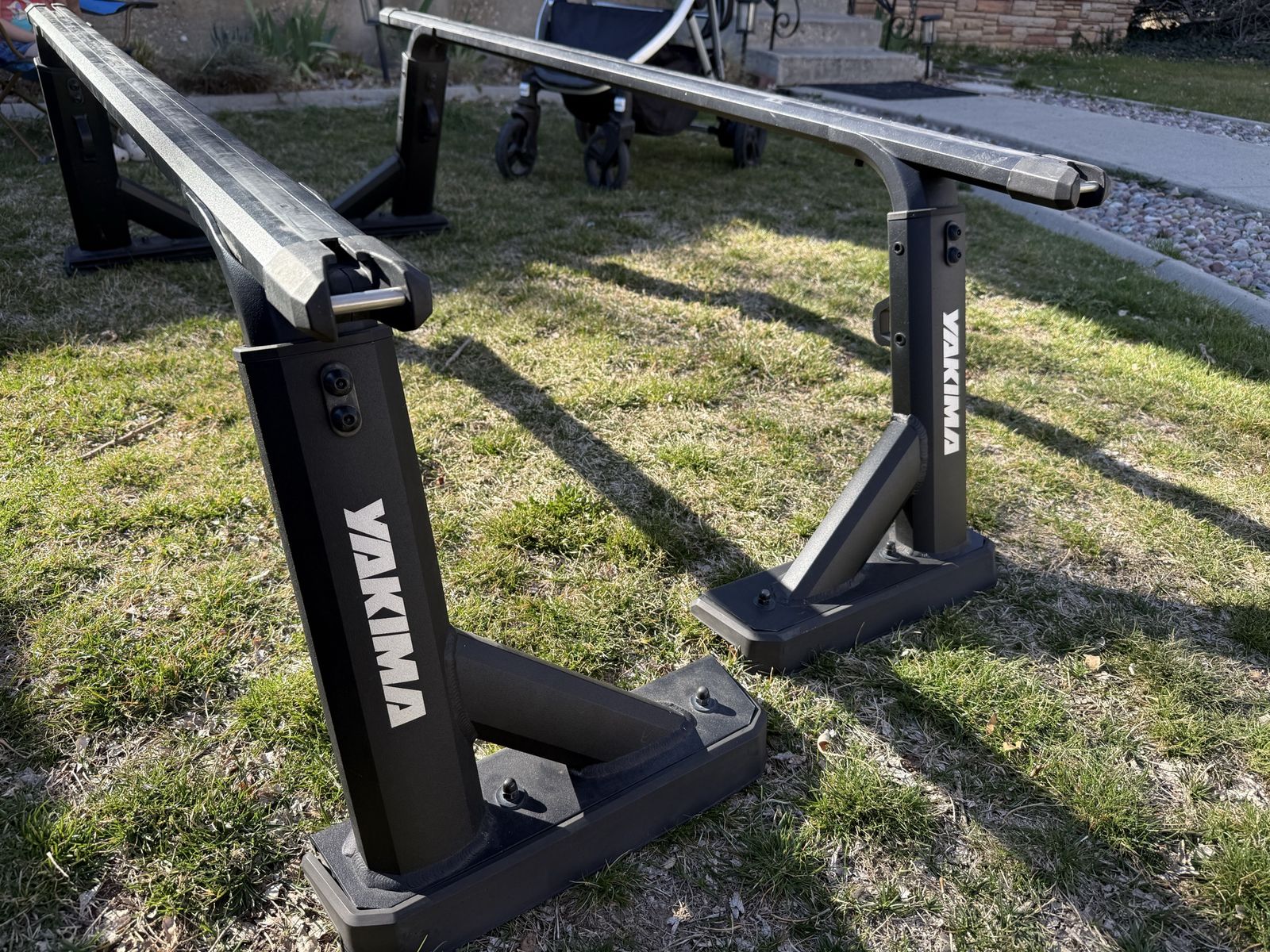Yakima OverHaul HD Adjustable Truck Bed Rack System, ideal for carrying kayaks, bikes, or rooftop tents.