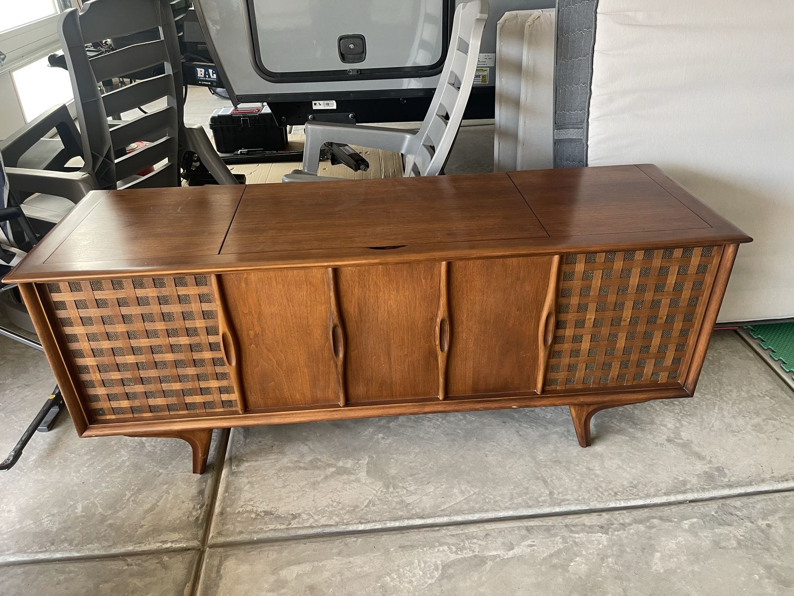Vintage Mid-Century Modern Walnut Furniture Set - Stereo Credenza Console, Coffee Table & End Table