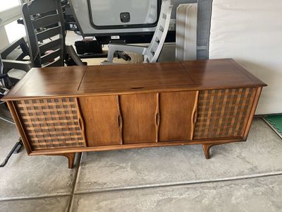 Vintage Mid-Century Modern Walnut Furniture Set - Stereo Credenza Console, Coffee Table & End Table