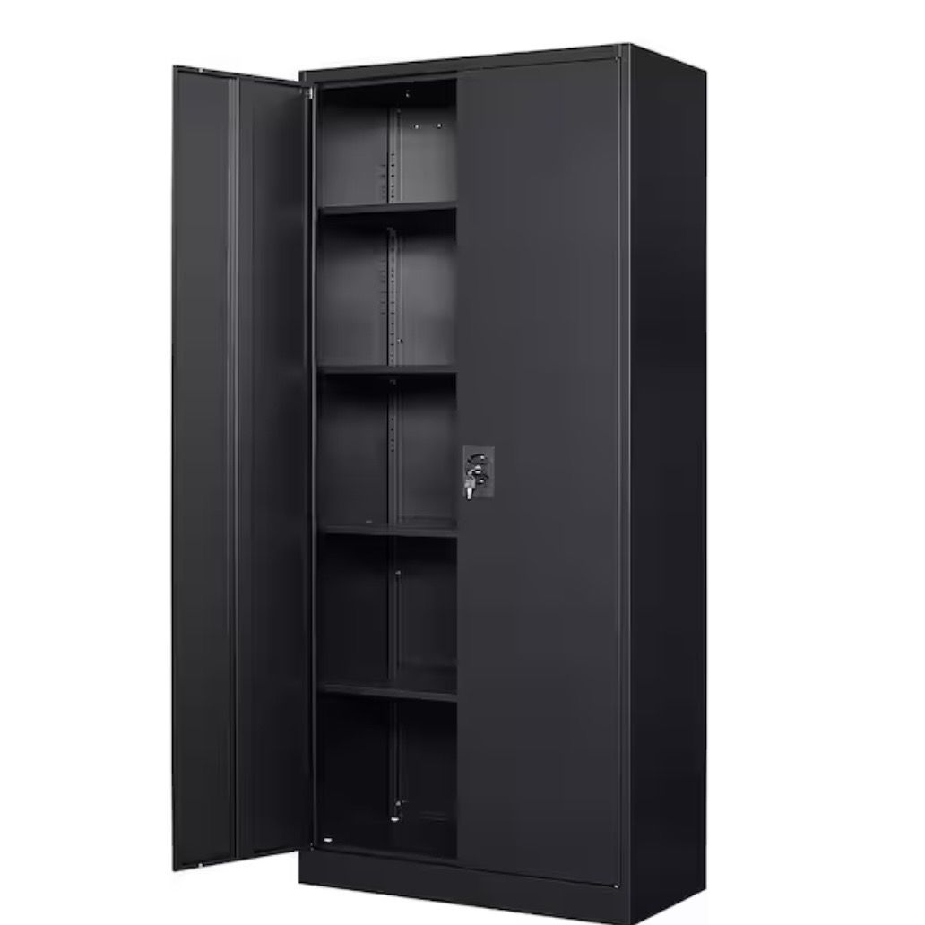 Mlezan Metal Garage Storage Cabinet in 31.5" W x 71" H x 15.7" D Black Cabinet 5 Tier Shelves with Doors