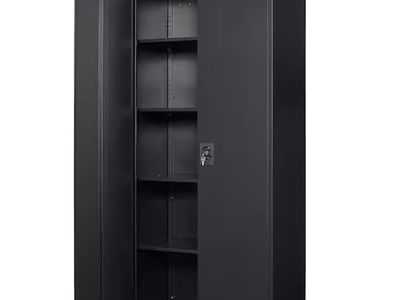 Mlezan Metal Garage Storage Cabinet in 31.5" W x 71" H x 15.7" D Black Cabinet 5 Tier Shelves with Doors