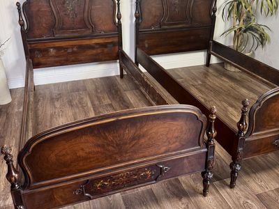 Antique 1920s Hand-Painted Sligh Twin Beds