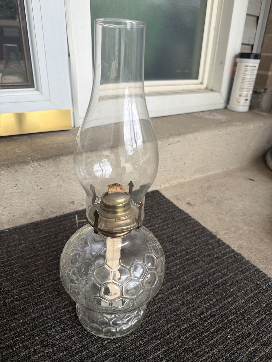 Vintage Clear Glass Oil Lamp Lantern with Hexagonal Base - Functional Home Decor