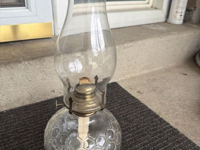 Vintage Clear Glass Oil Lamp Lantern with Hexagonal Base - Functional Home Decor