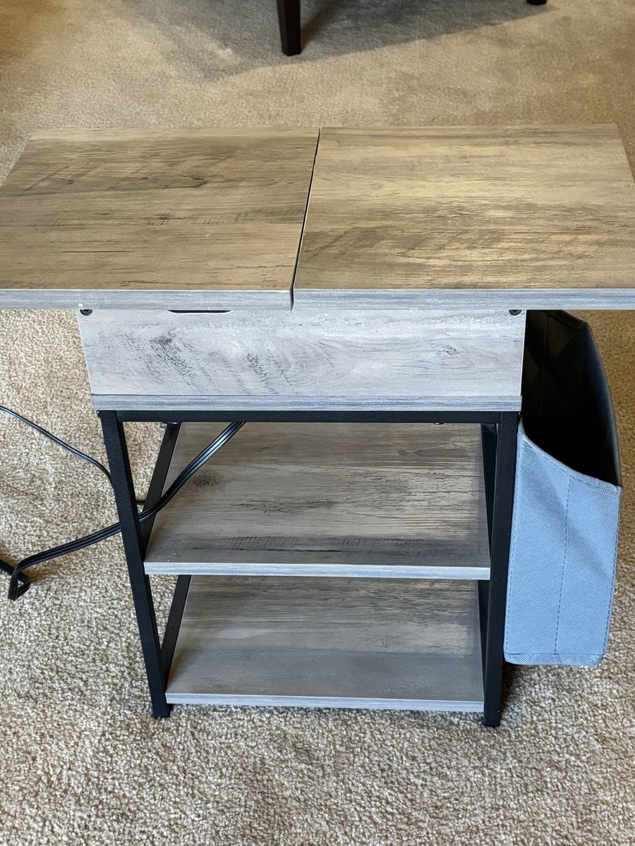 Narrow End Table with Charging Port & Hidden Storage – $20