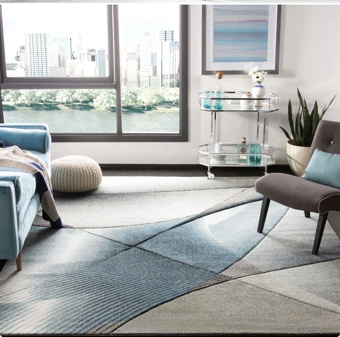 Contemporary 5’x7’ Rectangle Gray/Blue Modern Geometric Area Rug