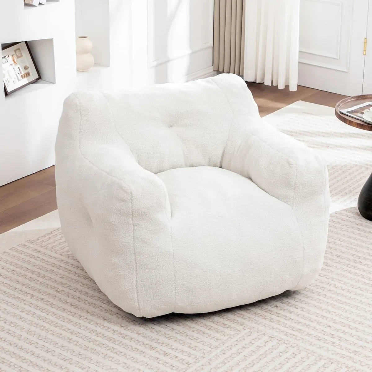 Dexmalle White Lazy Sofa Comfy Bean Bag Chair with Stuffed High-Density Foam White New