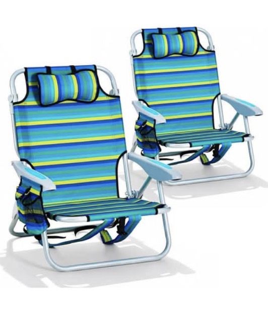 NEW 2PCS Portable Beach Chair for Adults Outdoor Lightweight 5 Position Blue and Green F203-TBC-A02