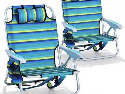 NEW 2PCS Portable Beach Chair for Adults Outdoor Lightweight 5 Position Blue and Green F203-TBC-A02