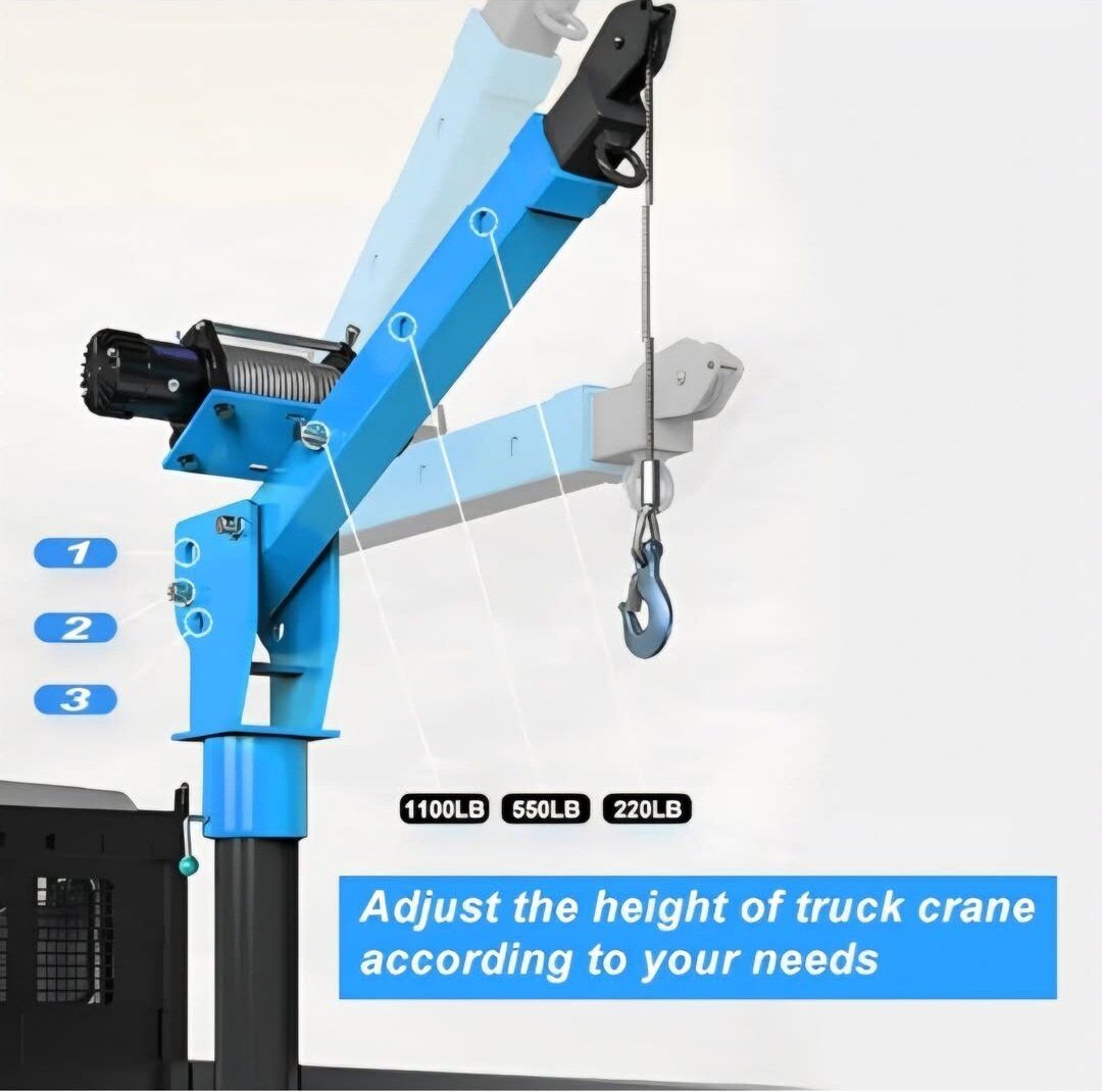 1100lb Folding Truck Jib Crane with 3500lb 12V Ele