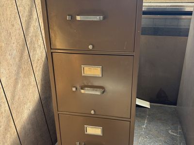 Vintage Brown Metal 3-Drawer Filing Cabinet for Office Storage