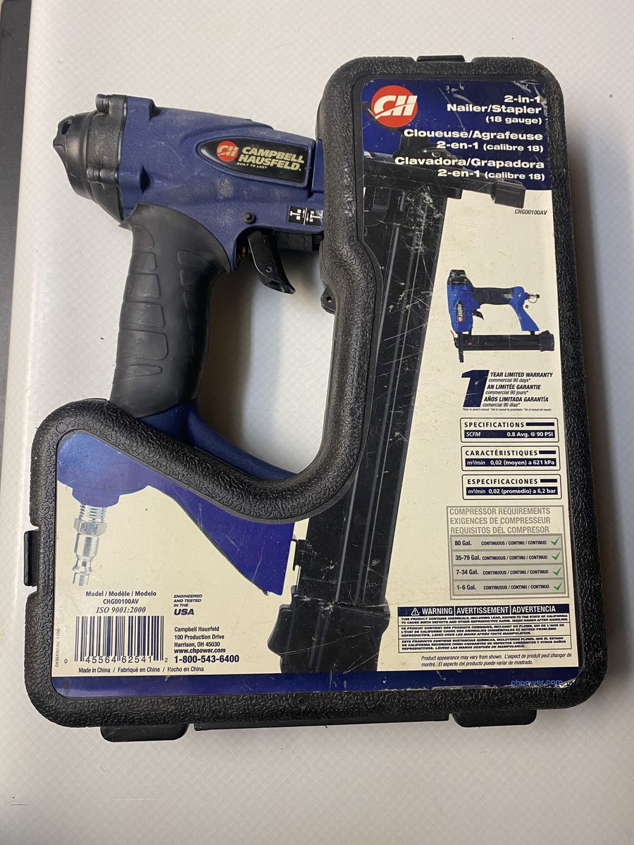 Campbell Hausfeld CH35000AV 2-in-1 18 Gauge Brad Nailer/Stapler with Case - Used