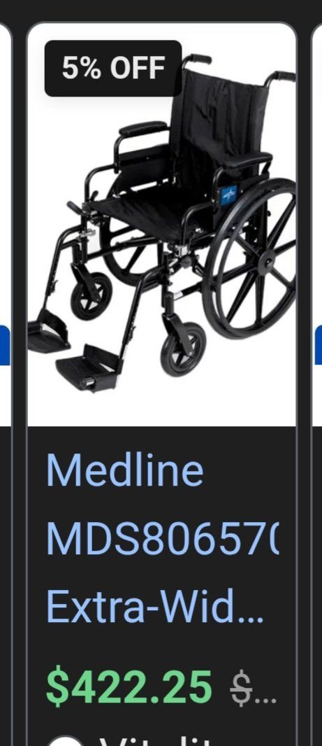 Medline extra wid3 wheel chair