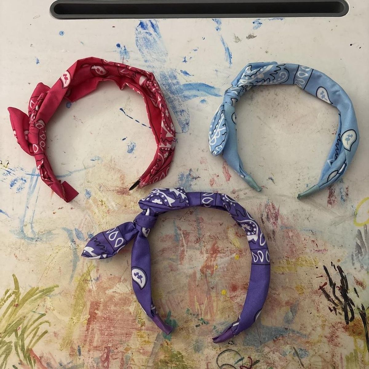 Bandana Knot Headbands - Set of 3 (Pink, Blue, Purple) Paisley Print Hair Accessories