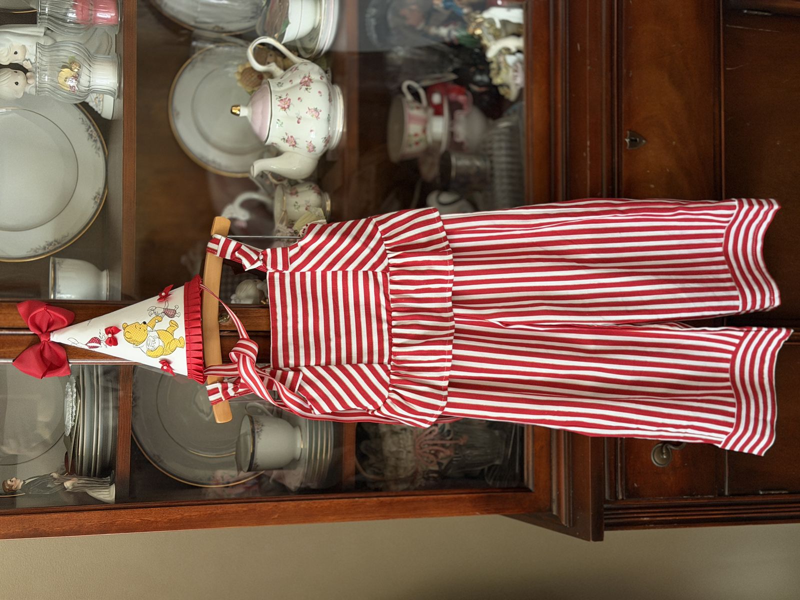 4T Outfit - Red & White Striped top and bottom & Winnie the Pooh party hat