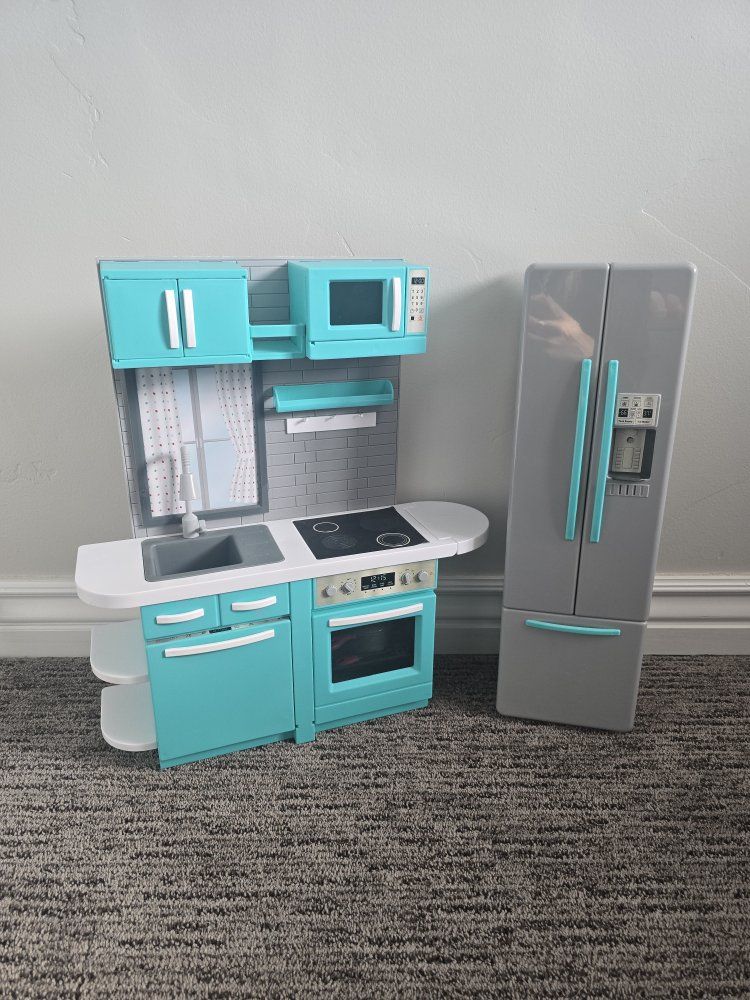 Our Generation Awesome Academy Kitchen & Fridge Set for 18-inch Dolls - Teal & Gray