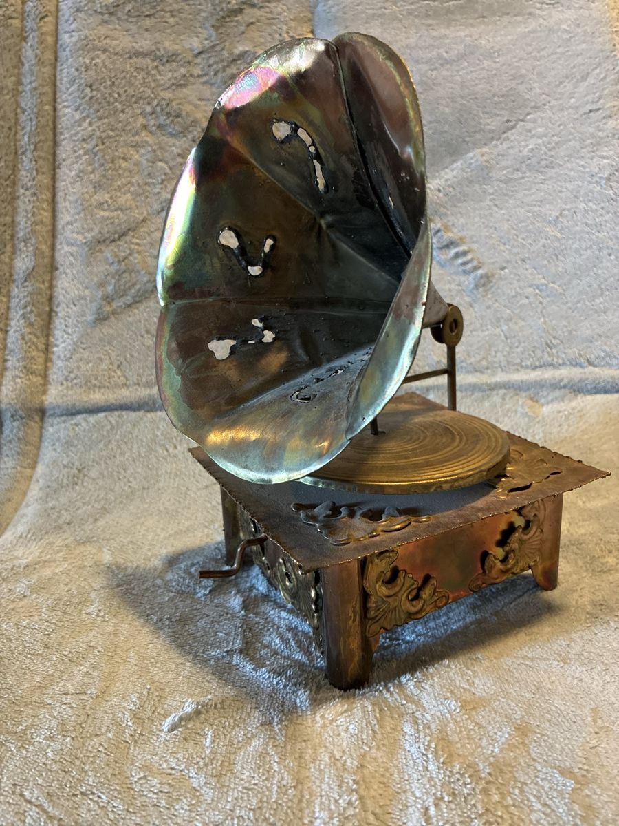 Vintage Copper Gramophone Miniature Decor Model- music box