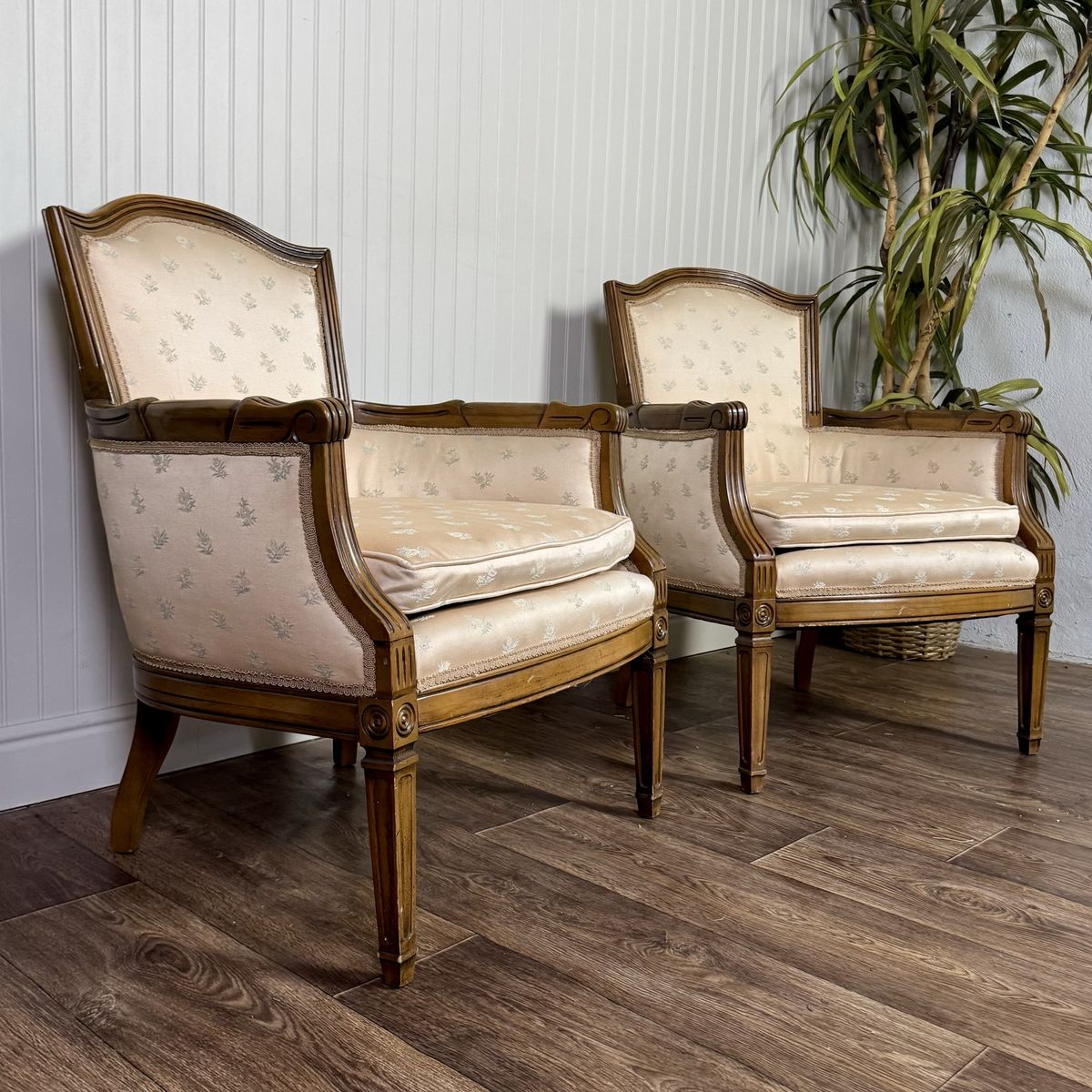 Vintage Mid-Century Directoire-Style Bergère Armchairs