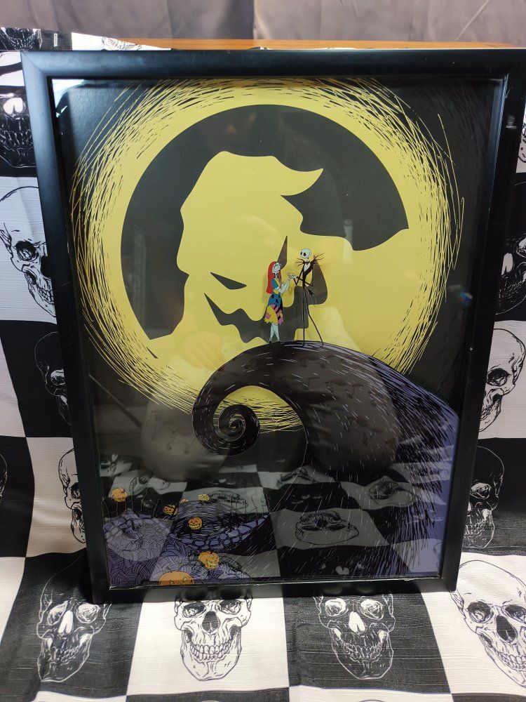 The Nightmare Before Christmas Jack & Sally 3D layered shadowbox Disney Art
