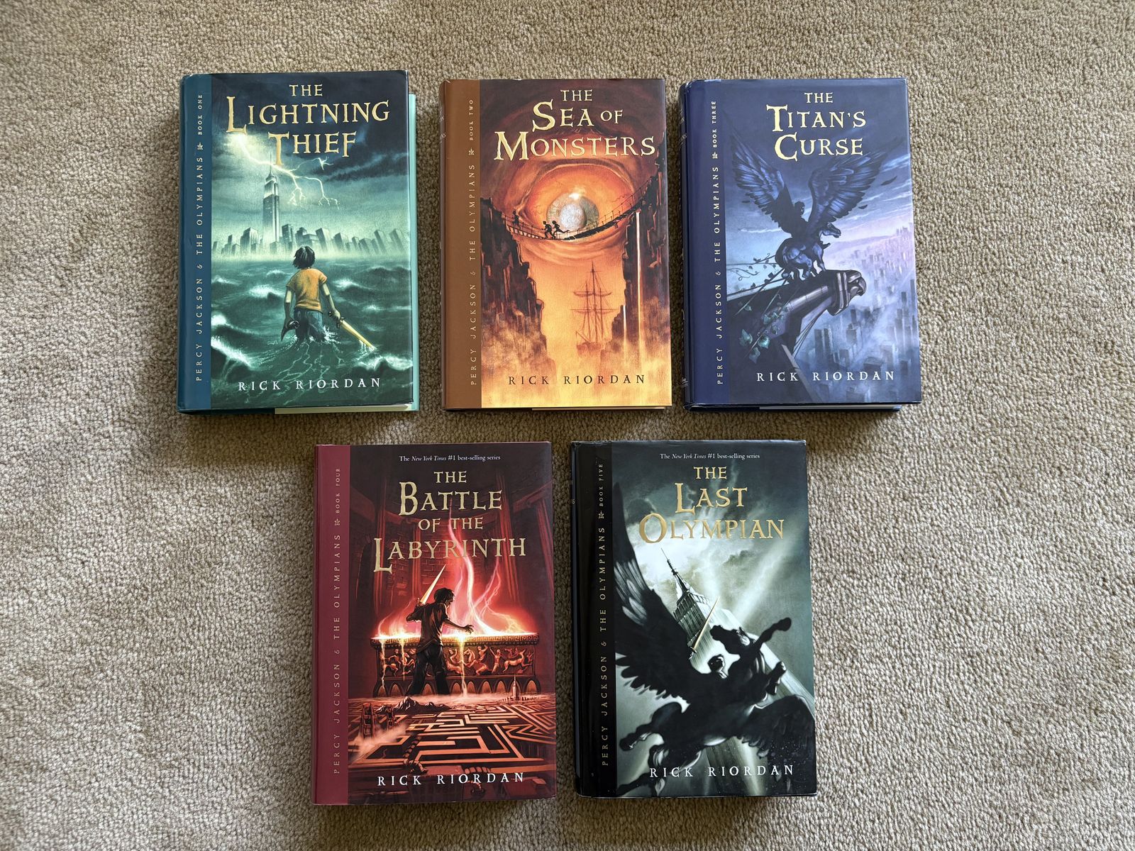 Percy Jackson and the Olympians Complete Series, by Rick Riordan (first edition hardcovers)