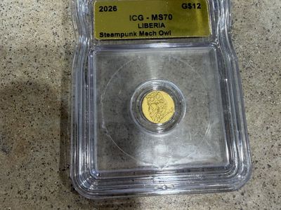 2026 Liberia Steampunk Mech Owl 1/1000 oz Gold Coin ICG MS70 - GS12 Graded