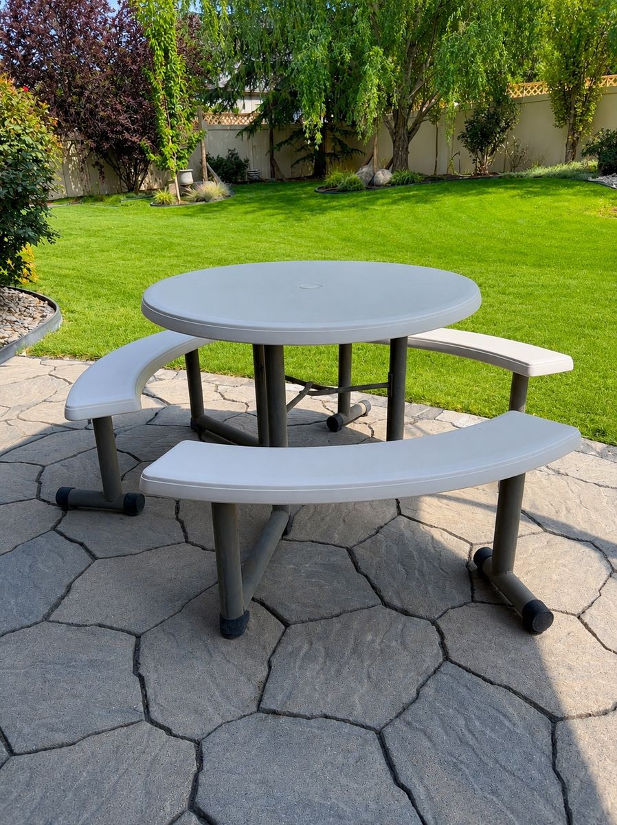 Lifetime Outdoor Round Picnic Table with Attached Curved Benches