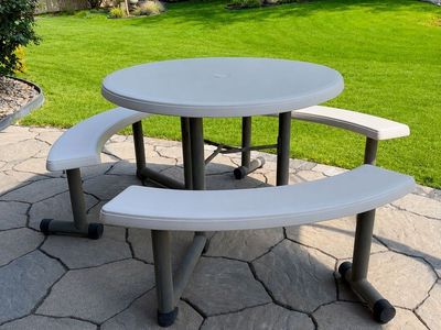 Lifetime Outdoor Round Picnic Table with Attached Curved Benches