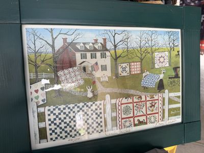 Limited Edition Bonny Rochester "Quilts For Sale" Folk Art Print, 491/500, Framed