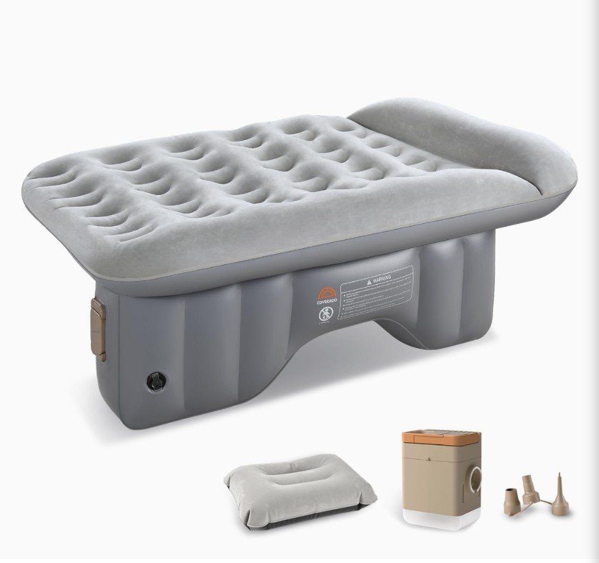 Coverado Inflatable Wireless Car Back Seat Air Mattress with Built-In Pump and Pillow