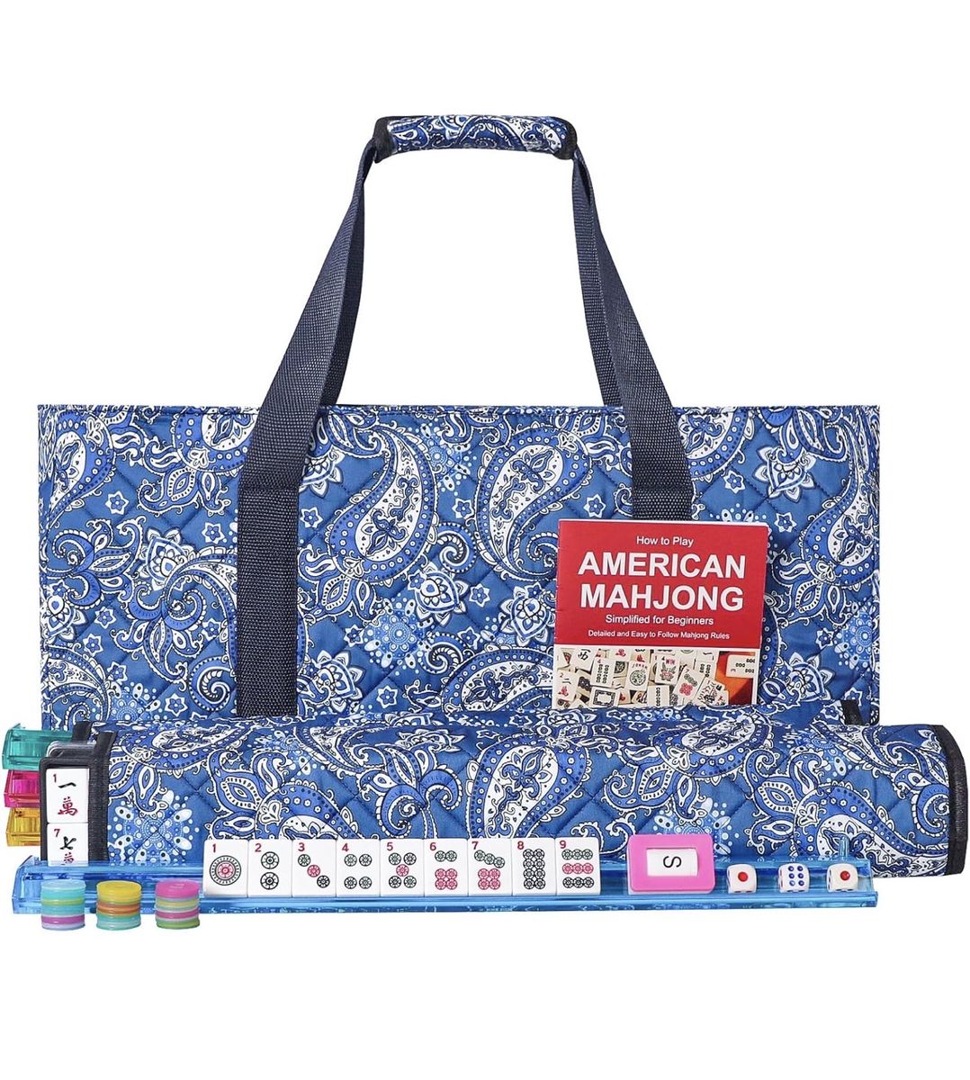 American Mahjong Game Set, 166 Quality White Tiles carrying bag boho, quilted New